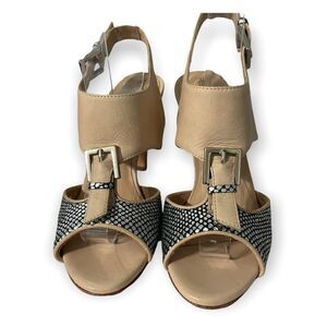 Rebecca Minkoff Peep Toe Slingback Leather Sandals  Gunmetal Accent Size 6